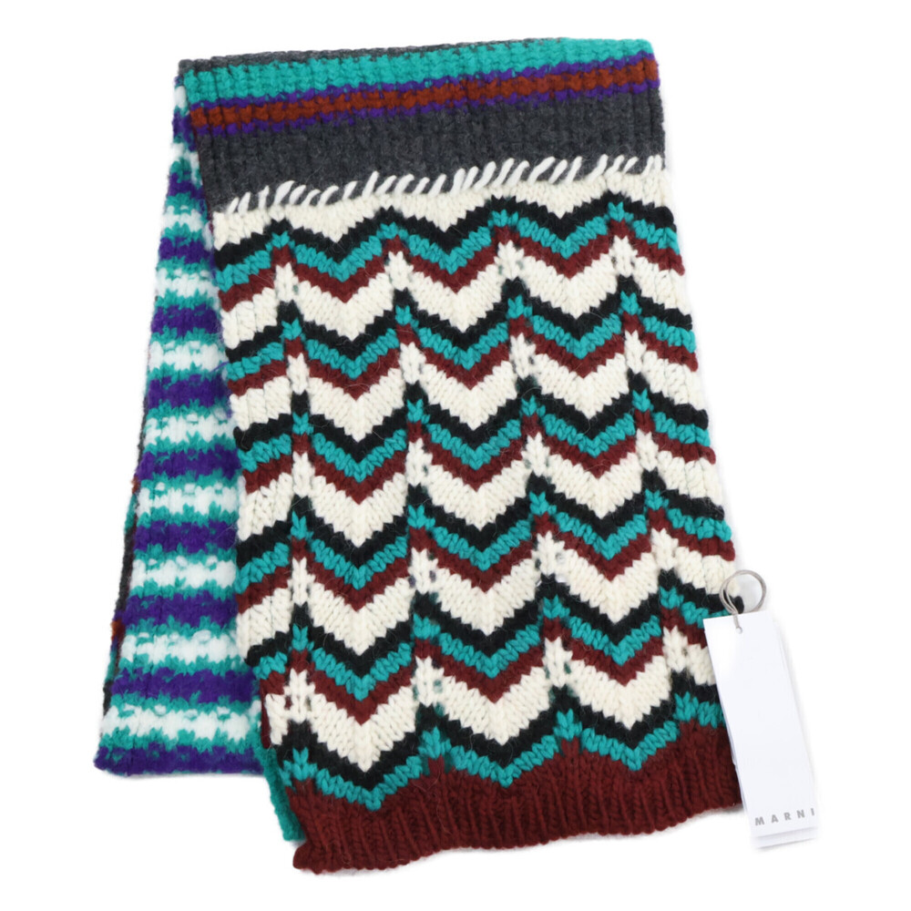 MARNI SCZC0027Q0 UFW031 KNIT PATCHWORK Knit Stole Scarf Green Multicolor Women's
